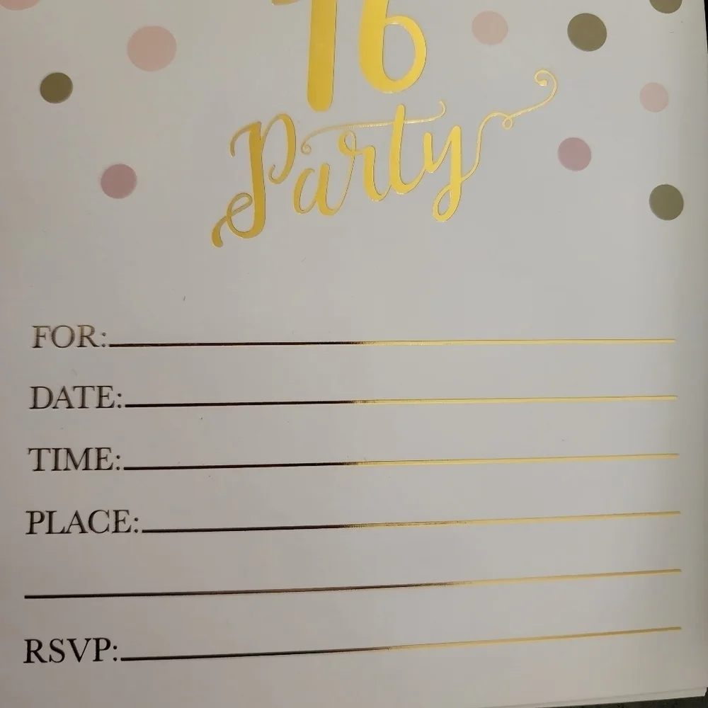 Sweet 16 birthday party invitations pink and gold (18 invitations/19 envelopes)